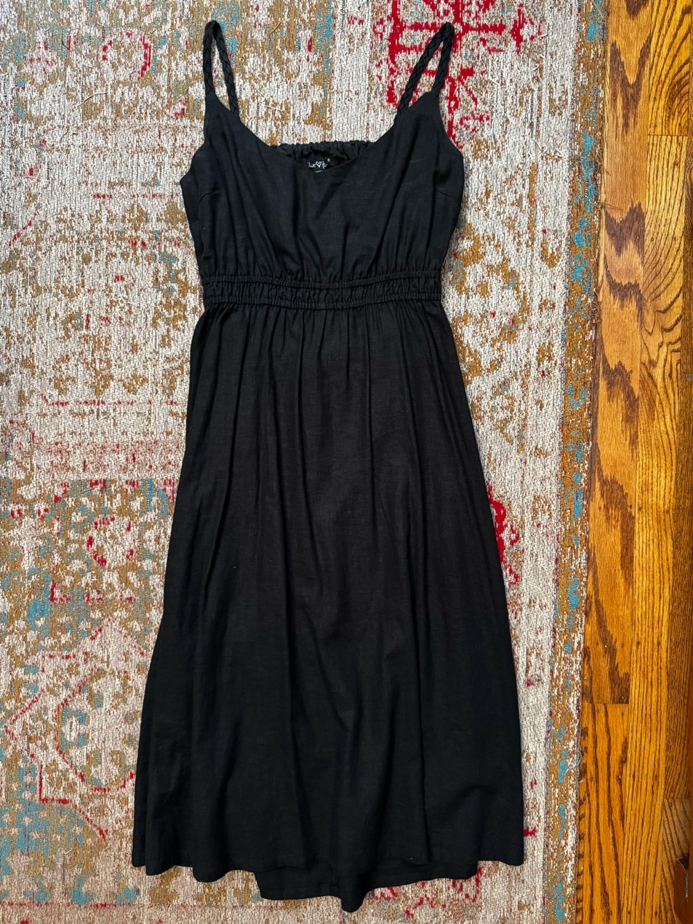 Linen blend black midi dress with back cutout size M - Picture 1 of 8